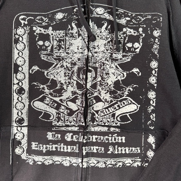 725 Originals Black Zip Hoodie Skull Crest Graphic Streetwear 90s Y2K Size XL - Picture 3 of 15
